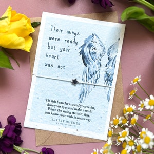 Tarjeta plantable con alas y pulsera de deseos / Papel con semillas / Tarjeta plantable / Regalo considerado / Regalo feliz