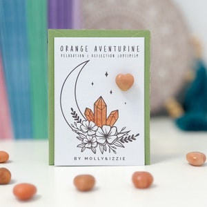Tarjeta de corazón con cristal de aventurina naranja / Regalo simbólico / Recuerdo / Piedras de preocupación / Cristal natural / Regalo considerado / Regalo para buzón