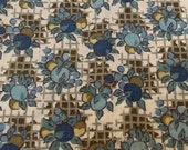Rural Estate Quilter 39 s Stash Amish Attitude Vintage 1970 39 s Blue Gold Fruit Brown Trellis Woven Cotton Dress Quilt Fabric 10 quot Squares (x2)