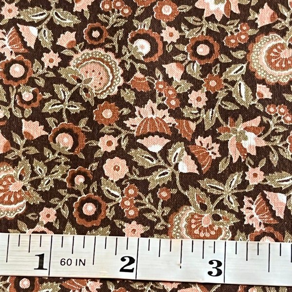 Vintage 1980's Brown Olive Floral Cotton Quilt Fabric FQ/more Rural Estate Quilter's Stash Classy Cluttered Condo