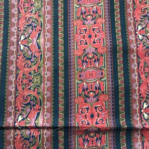 Rural Estate Quilter&#39;s Classy Cluttered Condo Vintage 1980s RJR Jinny Beyer Crimson Plum Black Blue Scroll Stripe Cotton Fabric FQ/more