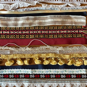 Wundertüte 20 verschiedene Borte Spitzenbänder Ripsband bestickt Samt Alle 12 "+ Puppen Junk Journal Hutmacherei Quilt (2)