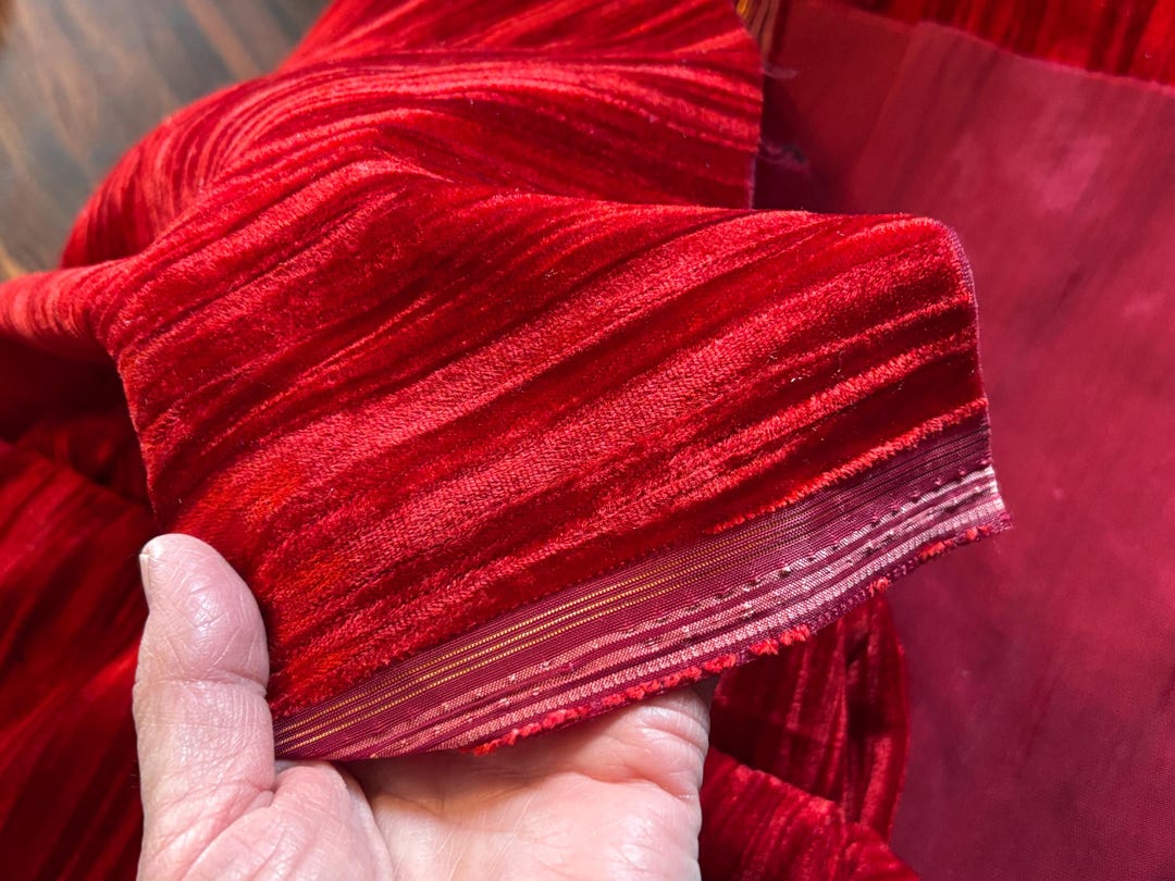 Red Ribbed Vintage Red Ribbed Crinkled Rayon Velvet Fabric HALF Yard Rural Stash ...