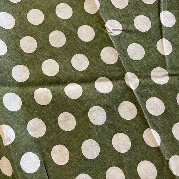 Rural Estate Stash Hippity-Hop to the Variety Shop 1950's White Polka Dot Olive Green cotton fabric Salvaged Skirt scrap