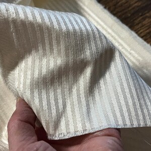 Rural Estate Quilter&#39;s Stash Winner Winner Chicken Dinner 1980&#39;s Ivory Stripe Sateen Decor Upholstery fabric scrap