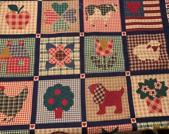Rural Estate Quilter&#39;s Stash Honest Abe 1990&#39;s Cranston Primitive Check Plaid Square Cotton Fabric 25&quot;x 22&quot; (20 different 4.5&quot; squares)