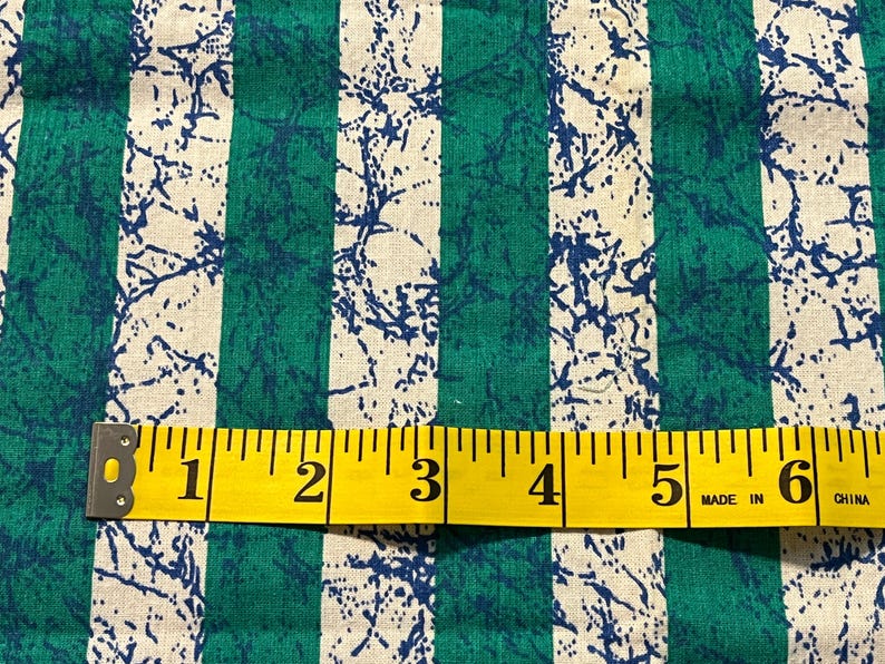 Vintage Green Blue White Striped Crisp Cotton Fabric Scrap 16x 39 Rural