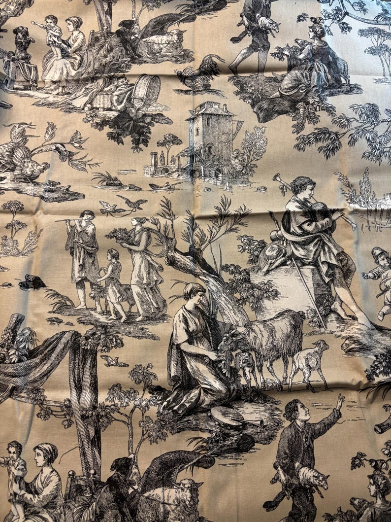 MONTEREAU Black Toile Upholstery Fabric on Ecru Kingsway Fabrics 24x 56
