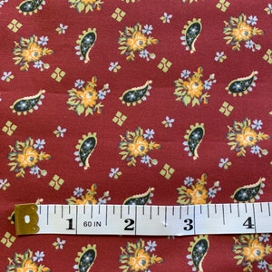 Vintage 1990&#39;s Black Paisley Butterscotch Floral Copper Crisp Cotton Fabric FQ+ Rural Estate Quilter&#39;s Stash Winner Winner Chicken Dinner