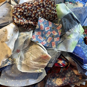 Rural Estate Quilter&#39;s Stash New Years Resolution Fabric Scrap Quilt Square Destash 1980&#39;s 1990&#39;s 2000&#39;s BLUES 3 pounds