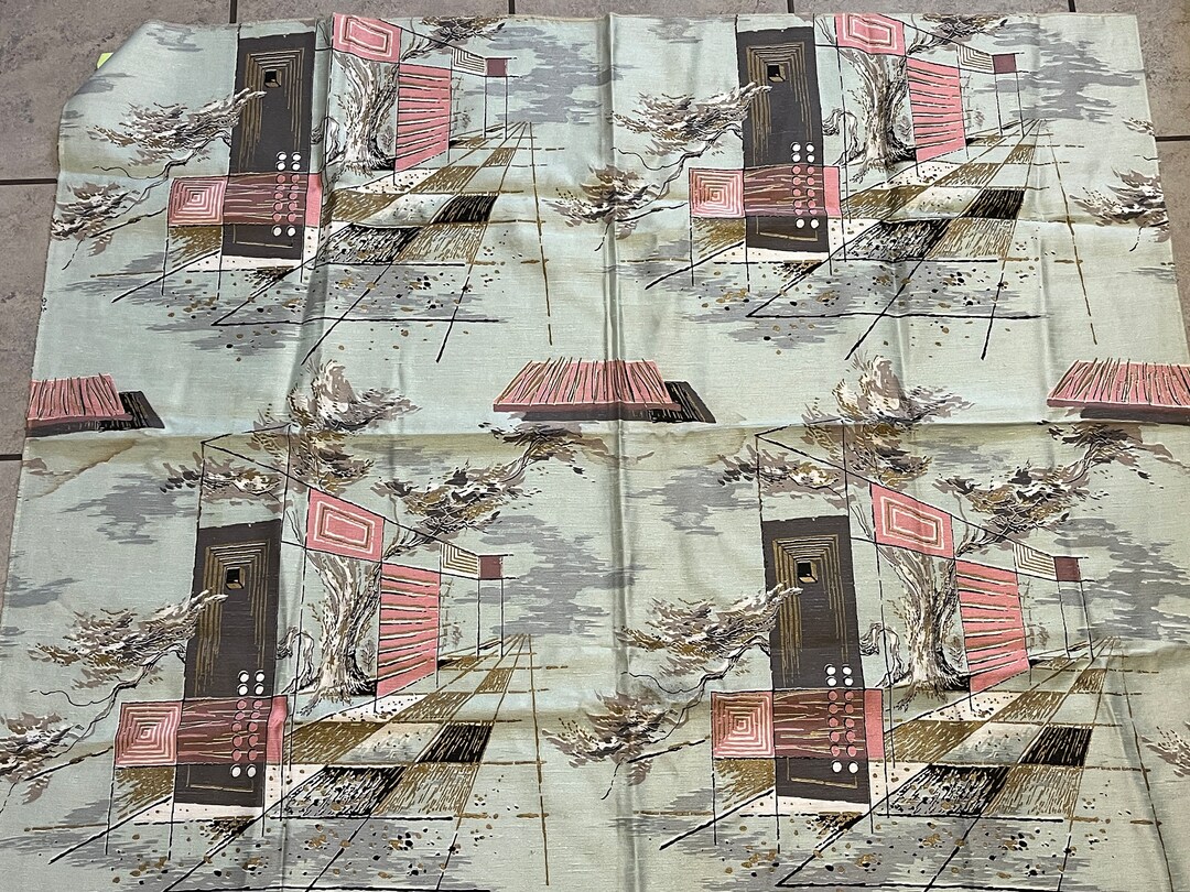 Rural Estate Mid Century Stash Pale Aqua Pink Abstract Rayon Acetate ...