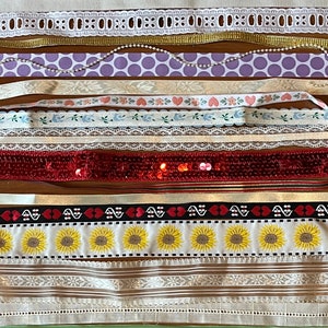 Wundertüte 20 verschiedene Borte Spitzenbänder Ripsband bestickt Samt Alle 12 "+ Puppen Junk Journal Hutmacherkunst Quilt (3)