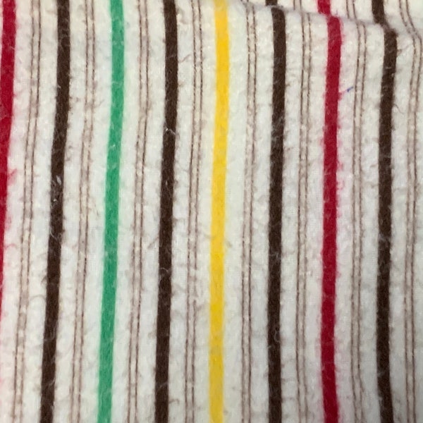 Vintage 1950's Red Brown Green Yellow Striped Soft Washed Cotton Flannel Fabric 35"x 12" Rural Estate Quilter's Stash Rachel's Birthday
