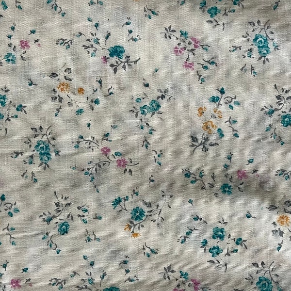 Rural Estate Quilter's Stash Amish Attitude Turquoise Pink Golden Yellow Floral on Ivory cotton blend Dress Fabric FQ/more