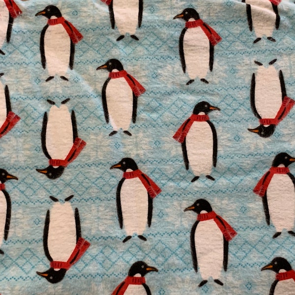 Rural Estate Quilter's Stash Homespun Proud Vintage 1990's Joann's Penguins on Blue Cotton Flannel Fabric FQ 18"x 22"/more