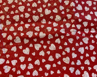 Rural Estate Quilter's Stash Room to Roam 1997 Fabric Traditions Gold Glitter White Hearts Red Fabric 20"x 34" remnant