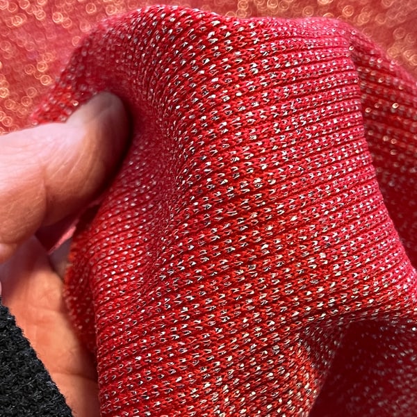 1960's Silver Tinsel Thread Pink One Way Stretch Polyester Knit Dress Fabric HALF yard Rural Estate Mid Century Stash