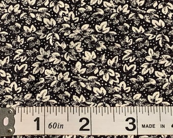 1976 Cohama Laura Ashley Black & White Leaf Cotton Quilt Doll Dress Fabric 18"x 20" scrap (AA)