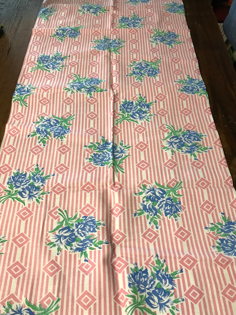 Rural Estate Quilter/'s Stash Happy Hoarder Vintage 1940/'s Blue Green Roses Pink Stripe Cotton Feed sack Bag Fabric 37x 43