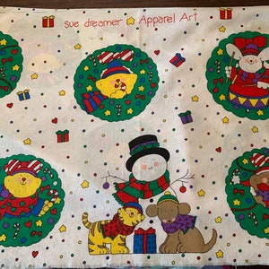 Rural Estate Quilter&#39;s Stash Rachel&#39;s Birthday Vintage Sue Dreamer Apparel Art Cotton Blend Christmas Fabric Appliques 17&quot;x 44&quot;