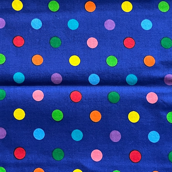 1990's Cranston Rainbow Polka Dot on Royal Blue Cotton Fabric FQ/more Rural Estate Quilter's Stash Classy Cluttered Condo