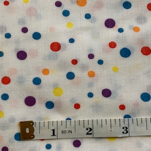 Vintage 1980&#39;s Turquoise Purple Yellow Orange Random Polka Dot Cotton Blend Doll Baby Fabric FQ Rural Estate Quilter&#39;s Stash Homespun Proud