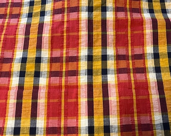 Rural Estate Quilter's Stash Room to Roam Red Black Yellow Plaid Cotton Seersucker Fabric HALF Yard