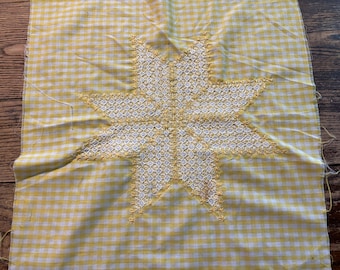 Vintage handgeborduurd Texas Star-quiltblok limoengroen pastel (S5) A bungee & a shoestring