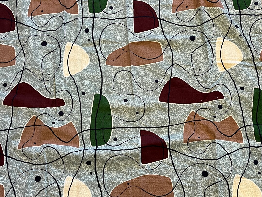 1950's Atomic Era Abstract Green Brown Barkcloth Fabric Deconstructed ...