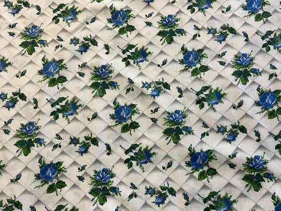 Vintage 1950 Blaue Rosen Baumwolle Quilting Kleid Stoff 36 