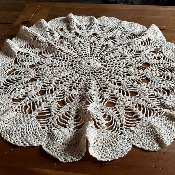 Rural Estate Stash Large Vintage Crocheted Table Doily in Natural