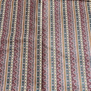 Vintage 1980's Rose Pink Cranberry Teal Floral Stripe Cotton Quilt Doll Fabric FQ/more Rural Estate Quilter's Stash Classy Cluttered Condo