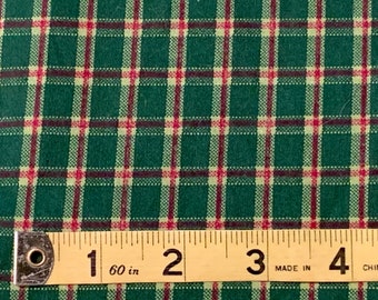 Rural Estate Quilter&#39;s Stash Milk House Mayhem Vintage Concord The Kesslers Green Red Plaid Check Cotton Quilt Doll Fabric 56&quot; wide HALF yd