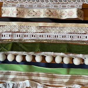 Wundertüte 20 verschiedene Borte Spitzenbänder Ripsband bestickt Samt Alle 12 "+ Puppen Junk Journal Hutmacherkunst Quilt (6)