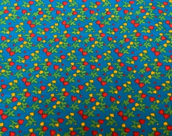 Rural Estate Quilter&#39;s Stash Honest Abe Vintage 1960&#39;s Bright Red Yellow Floral on Turquoise Cotton Quilt Doll Fabric FQ 17.5&quot;x 18&quot;/more