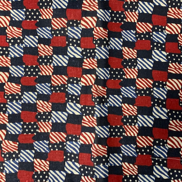 Rural Estate Quilter's Stash Honest Abe Vintage General Fabrics Allover Abstract American Flag Check Cotton Quilt Fabric FQ 18"x 22"/more