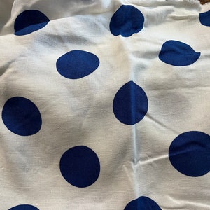 Rural Estate Stash Stone Chimneys 1970&#39;s Blue Polka Dot White Linen Decor Upholstery fabric 46&quot;x 44&quot;