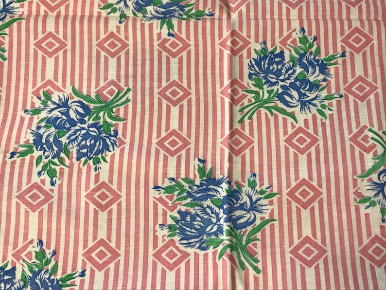 Rural Estate Quilter/'s Stash Happy Hoarder Vintage 1940/'s Blue Green Roses Pink Stripe Cotton Feed sack Bag Fabric 37x 43
