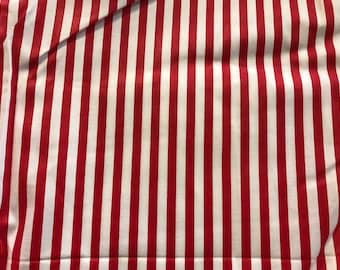Vintage 1950&#39;s 60&#39;s Semi-Gloss Cotton Bright Red White Stripe Fabric Quilt Christmas FQ 18&quot;x 19&quot; Rural Estate Quilter&#39;s Stash Happy Hoarder