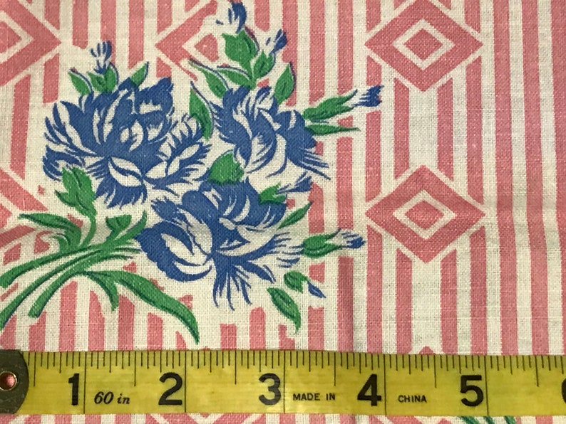 Rural Estate Quilter/'s Stash Happy Hoarder Vintage 1940/'s Blue Green Roses Pink Stripe Cotton Feed sack Bag Fabric 37x 43