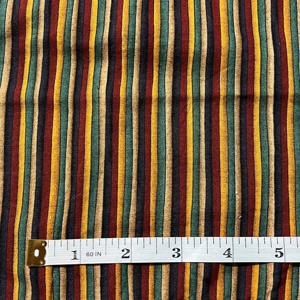 Rural Estate Quilter's Stash Classy Cluttered Condo Vintage 1990's Red Navy Gold Green Stripe Fabric Debbie Mumm 17"x 21"