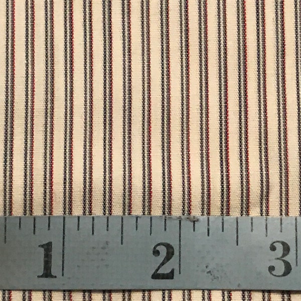 Rural Estate Quilter's Stash Oliver Twist Vintage 1920's 30's Red Blue Fine Pinstripe Cotton Shirting Fabric 35"x 40"