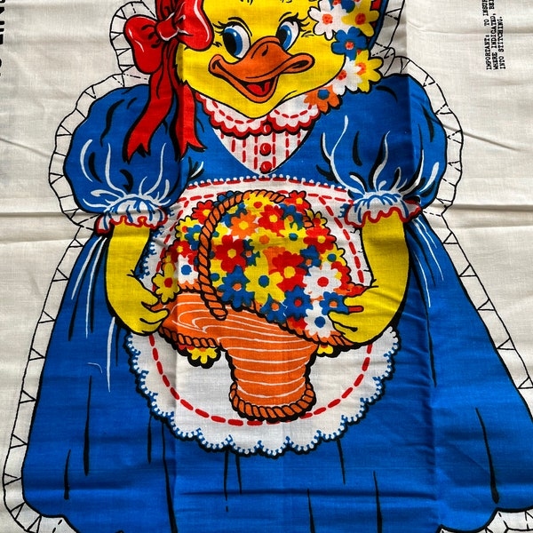 Rural Estate Quilter's Stash Christian Mission Thrift Store Vintage 1980's Doris Duck Fabric Cut Sew Panel Stuffed Doll Toy 18"