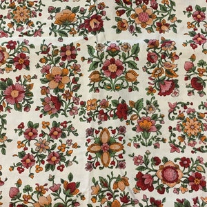 Vintage 1950&#39;s Red Pink Peach Floral Cotton Quilt Dress Fabric 46&quot;x 36&quot; Rural Estate Quilter&#39;s Stash Winner Winner Chicken Dinner