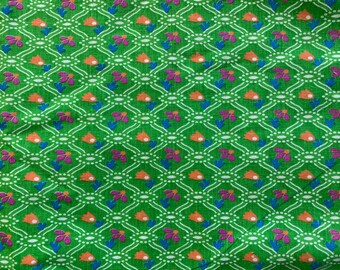 1970-tals lila orange blommor vårgrönt bomullstyg för heminredning 100x100 cm (win)