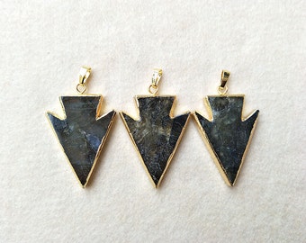 4 pcs Natural Labradorite Pendant Bead,Plated Arrowhead Handmade Gemstone Peacock Shining Labradorite Arrow DIY Jewelry Making PD262