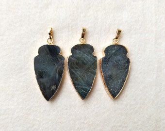 4 pcs Natural Labradorite Pendant Bead,Plated Arrowhead Handmade Gemstone Peacock Shining Labradorite Arrow DIY Jewelry Making PD262