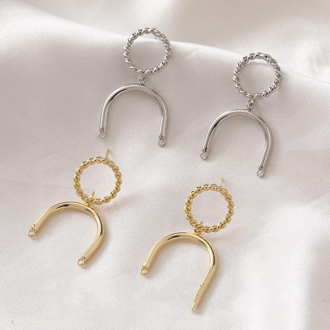 4 Pieces 14k Real Gold Plated U Shape Earring With Loop, Round Shape