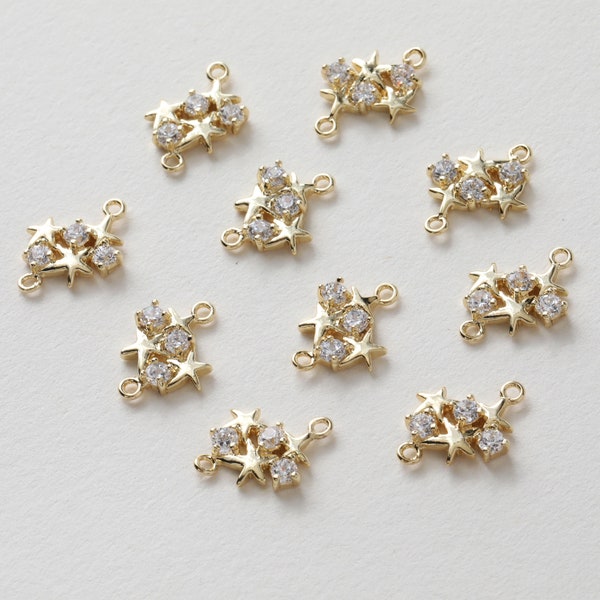 6 pieces 14K Gold Plated Star Charm,Cubic Zirconia Star Charm Pendants Connector Jewelry Making, Diy Material, Jewelry Supplies