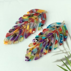 4 PCS 30*75mm Leaf Charms Tortoise Leaf shape Cellulose Acetate Colorful Charm Plastic Pendant Resin Acrylic Pendant DIY Jewelry Accessories
